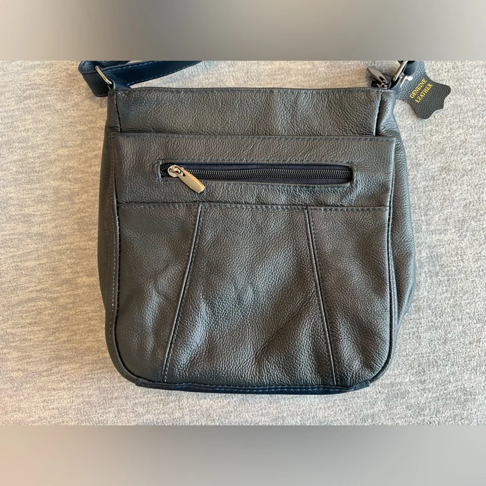 Navy Blue Leather Crossbody‎ Bag Adjustable Strap Classic Business Casual New